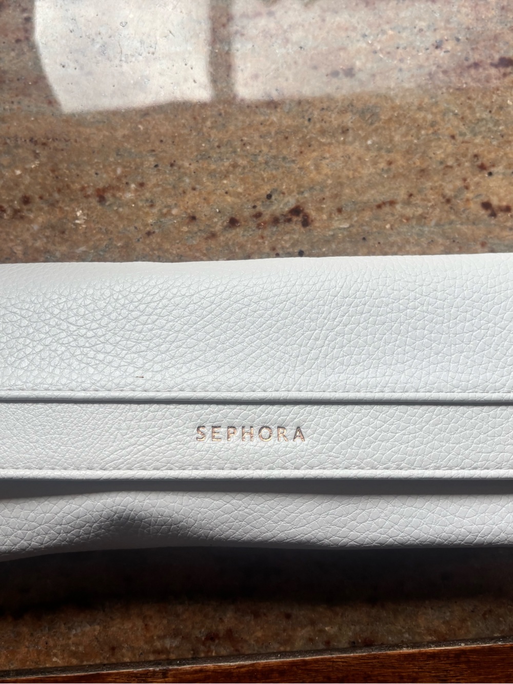 Sephora White Textured Cosmetic Clutch with Gold Logo